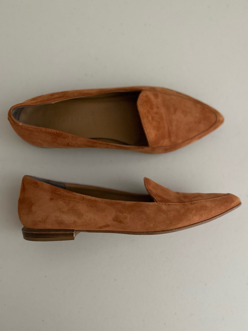 Everlane Italian Suede Pointed Toe Loafers Flats Cognac Brown Size 7.5 Old Money
